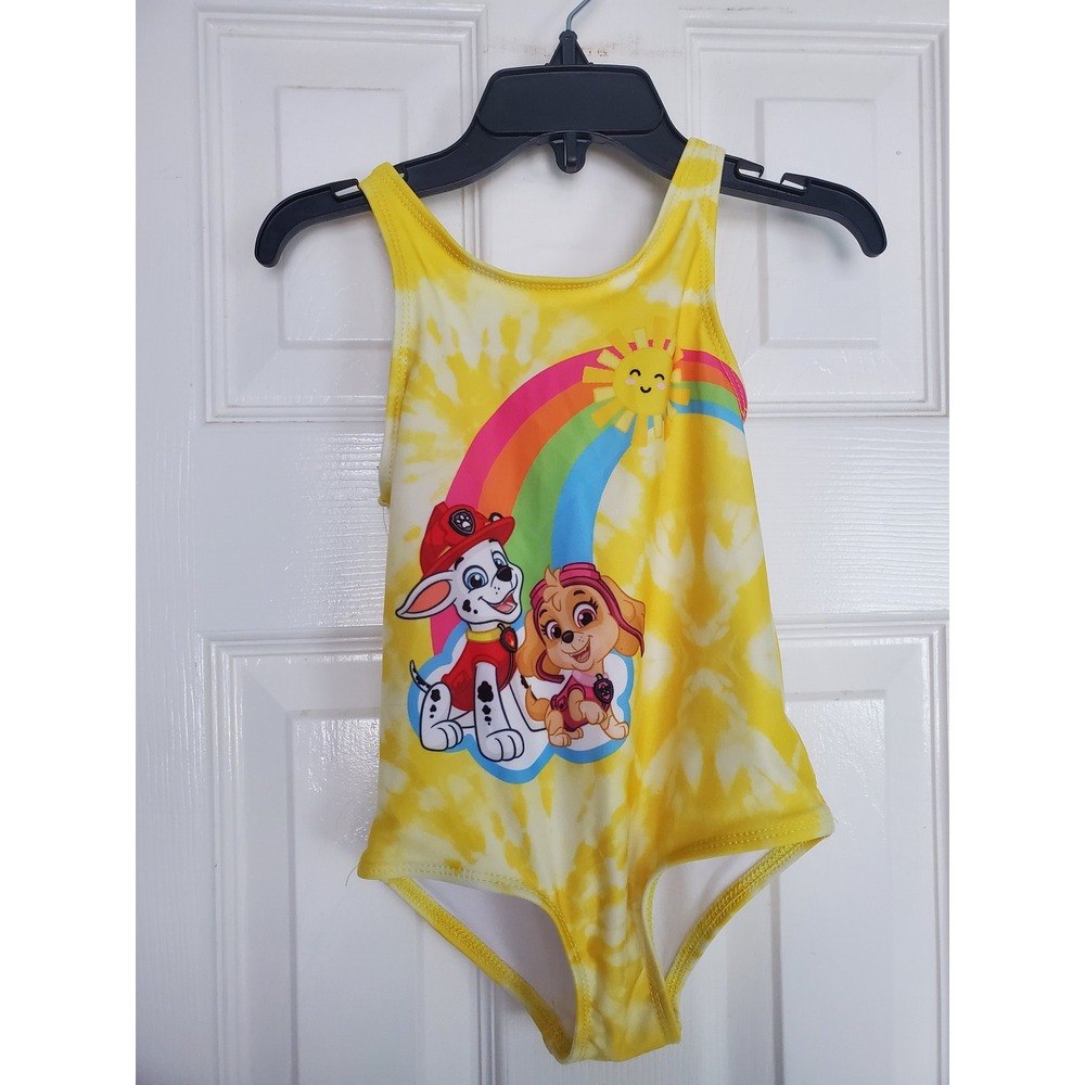 Paw‎ Patrol One Piece Swimsuit Yellow Tie Dye Rainbow Straps Toddler Girls 2T